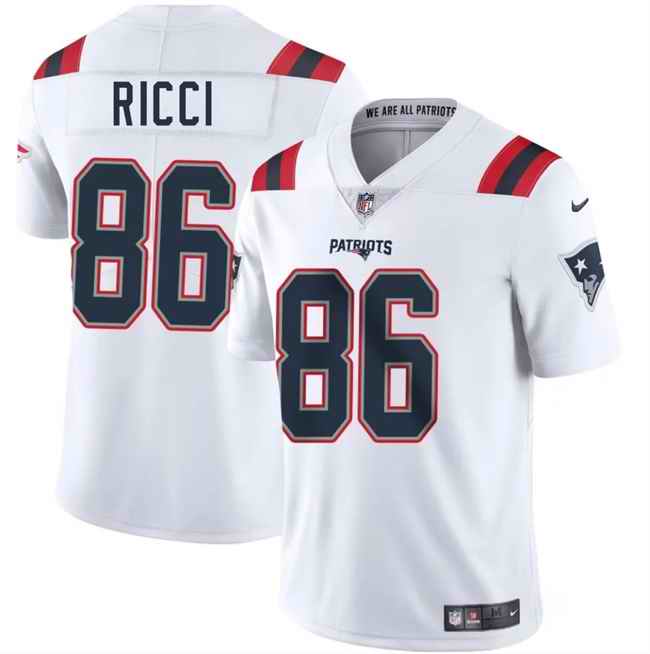 Men's New England Patriots #86 Giovanni Ricci White 2025 Vapor Limited Stitched Football Jersey
